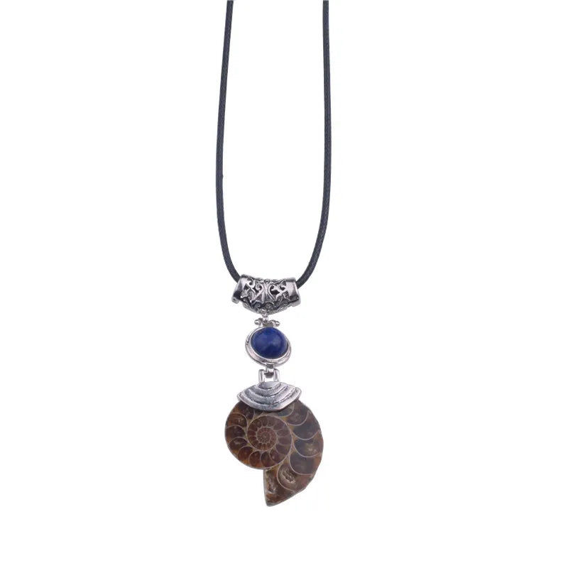 Natural Ammonite  necklaces & pendants with  Lapis Lazuli  Beads Stone Jewelrcollier christmas gifts