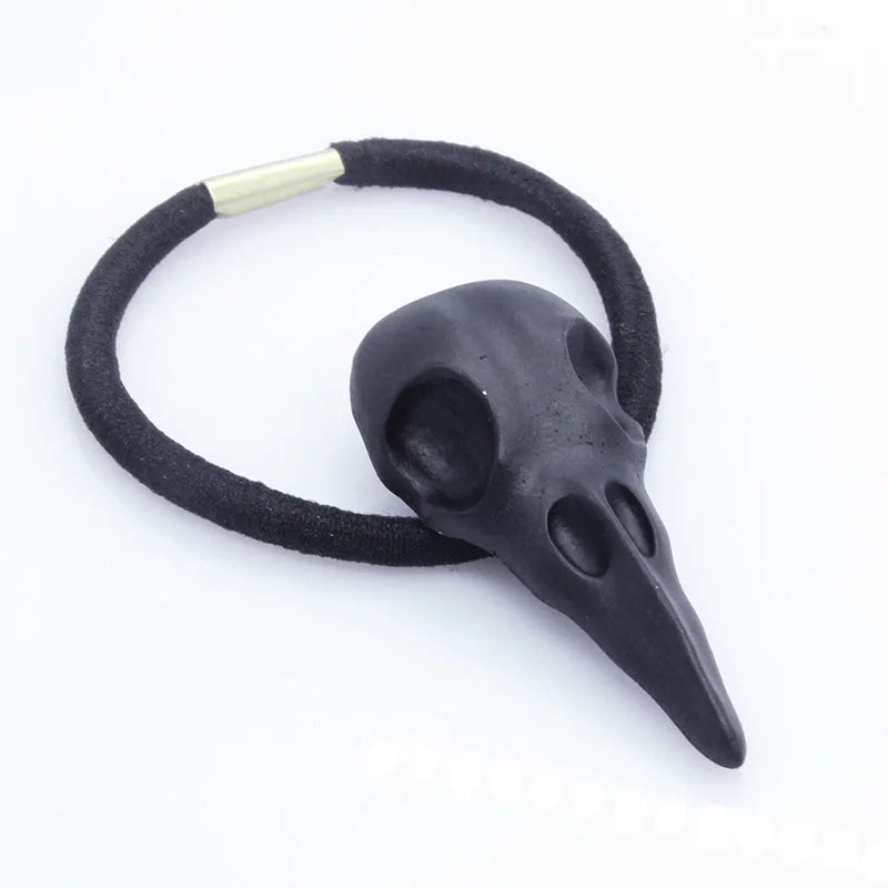 Punk Gothic Metal Crow Skull Hairband Pony Tail Holder Elastic Hair Rope Tie Headwear Women's Accessories