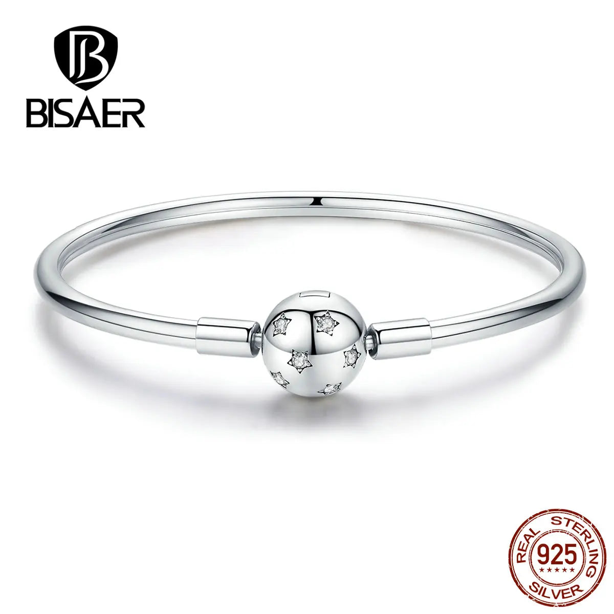 BISAER 925 Sterling Silver Star Round Shape Clasp Bracelets Fit Original Charm Bracelet & Bangle For Women Luxury Fine Jewelry