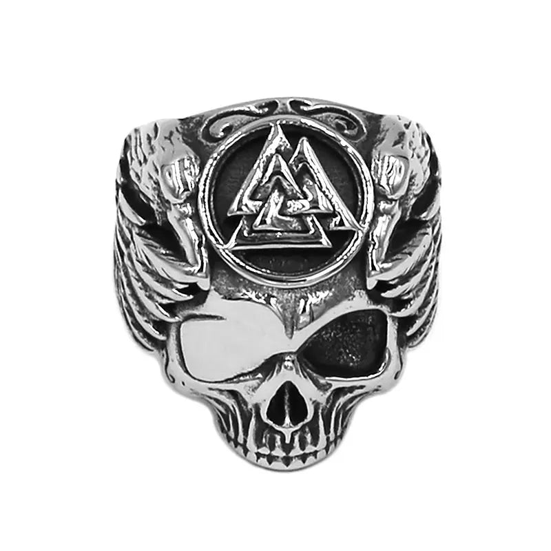 Viking Odin Ravens Skull Ring Stainless Steel Jewelry Norse Viking Valknut Amulet Eagle Wings Biker Men Ring Wholesale SWR0935A