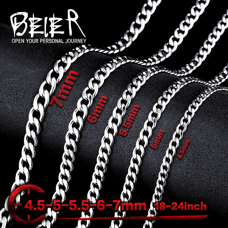 Beier stainless steel Classic punk water wave necklace chain men's necklace wild wholesale high quality jewelry BN1025