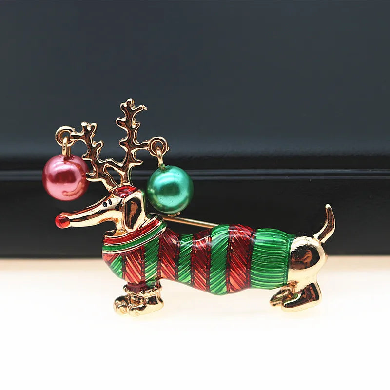 CINDY XIANG 2 Colors Avaibale Enamel Christmas Dog Brooches For Women Fashion Red Green Animal Pin Party Jewelry Kids Good Gift