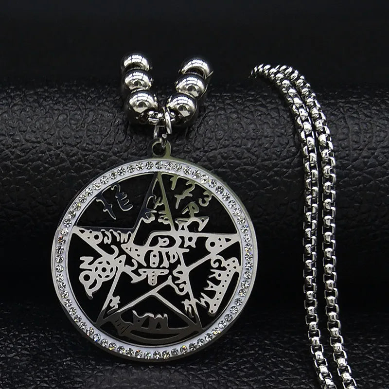 Witchcraft Tetragrammaton Pentagram Necklace Star Long Stainless Steel Necklace Jewelry esoterismo y brujería articulos N131