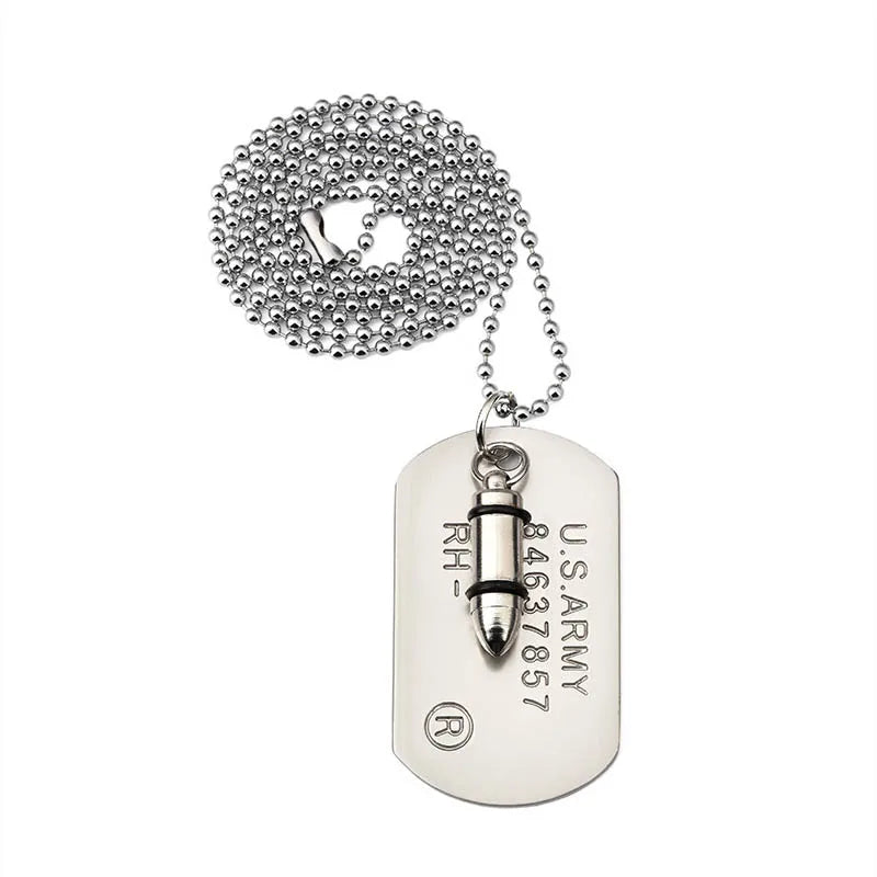 Collier avec pendentif en acier inoxydable pour homme, style armée américaine, style rappeur, étiquette de chien, collier hip-hop, livraison directe