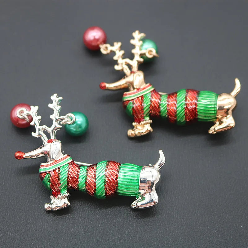 CINDY XIANG 2 Colors Avaibale Enamel Christmas Dog Brooches For Women Fashion Red Green Animal Pin Party Jewelry Kids Good Gift