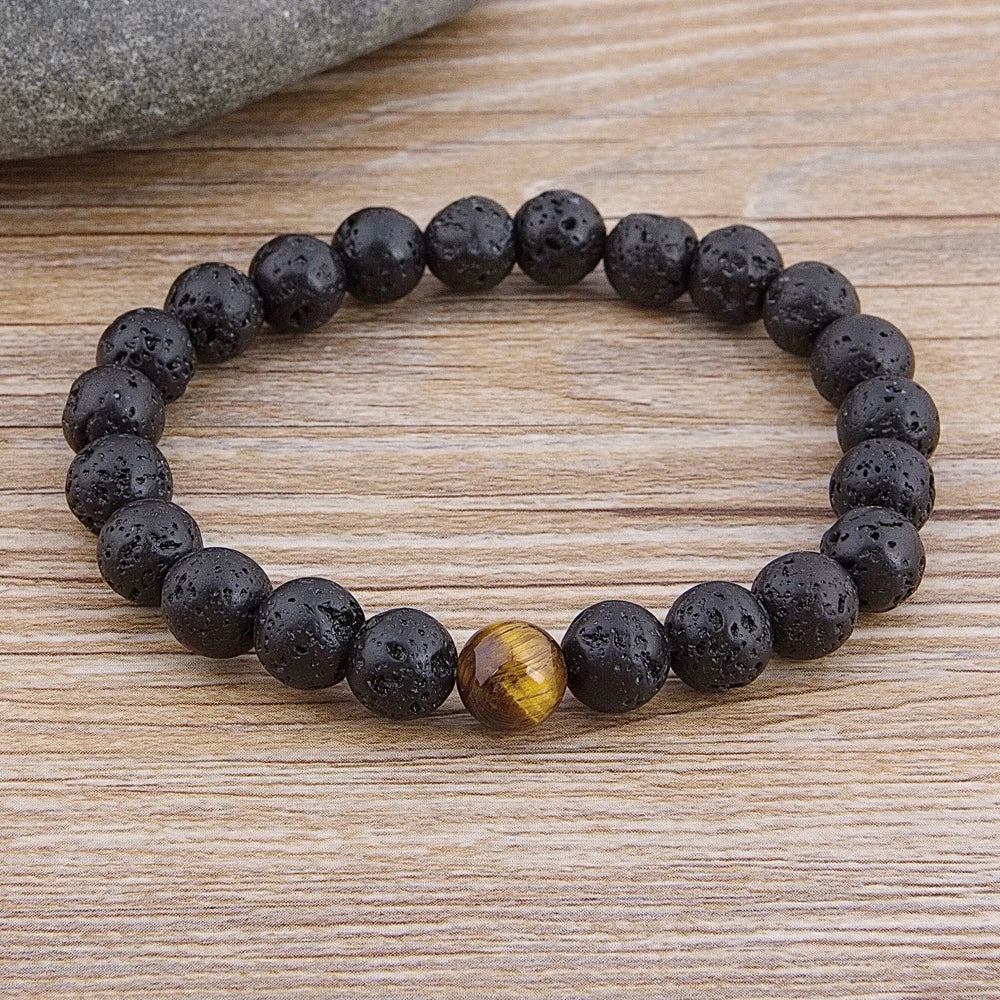 Female Male Marble Bead Tiger Eye Bead Blue Bead Lava Natural Stone Bead Bracelet Wide 8MM Stone Handmade Jewelry