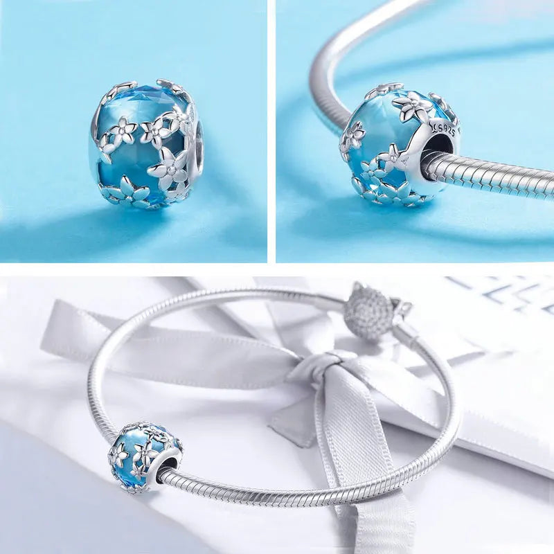 BISAER 925 Sterling Silber Europäische grüne Glasperlen Licorne Ocean Beads Charms Passend für Original-Charm-Armbänder Schmuckherstellung