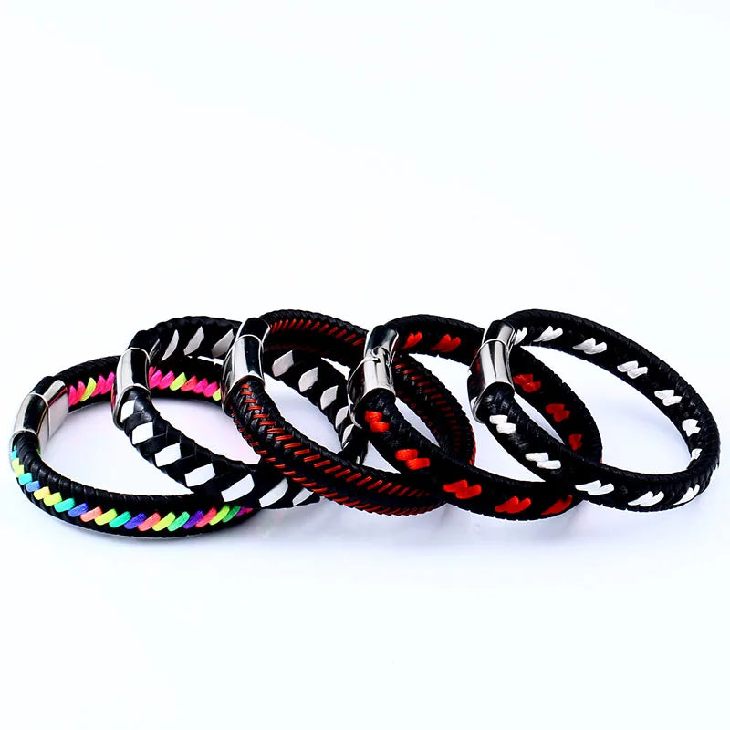 Beier new store Colorful mix and match cowhide woven bracelet for lovers fashion rainbow jewelry gift LLBC-L0106