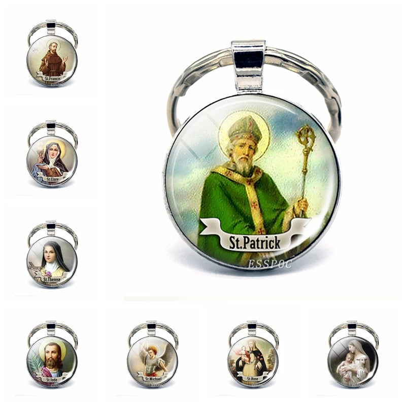 Porte-clés Saint Patrick Sainte Vierge Marie Porte-clés Saint Porte-clés couleur argent Porte-clés Bijoux catholiques Cadeaux de la Saint-Patrick