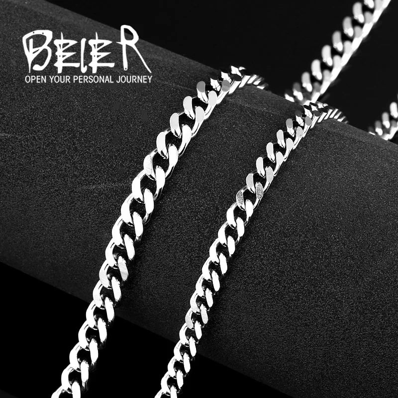 Beier stainless steel necklace top quality high polished  twist 4mm/6mm trendy chain necklace boy man necklace  BN1029