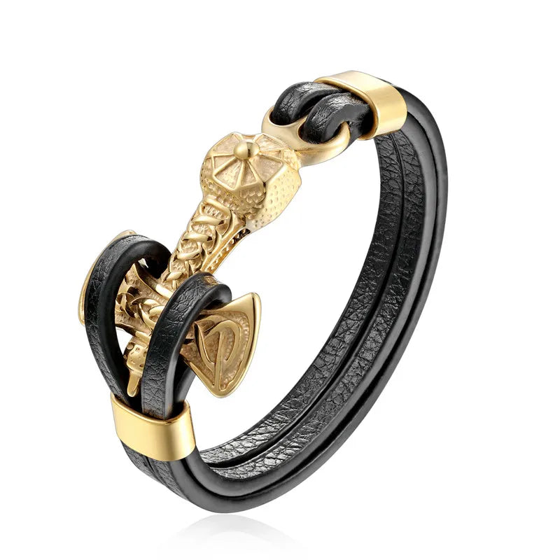 MKENDN Vikings Wolf Men Religions Bracelet Bangle 18k Plated Anchor Multi-layers Stitching Christian Jewelry