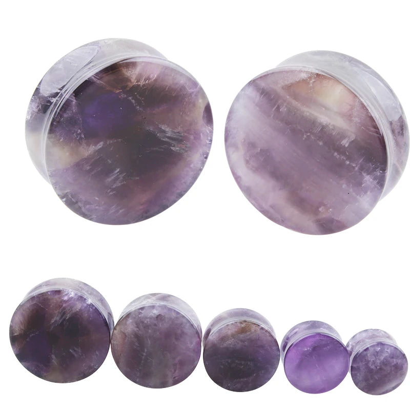 1 Pair Natural Stone Ear Plug Purple Amethysts Rose Quartzs Flared Earring Gauge Piercing for Women Men Body Jewelry 5-25mm