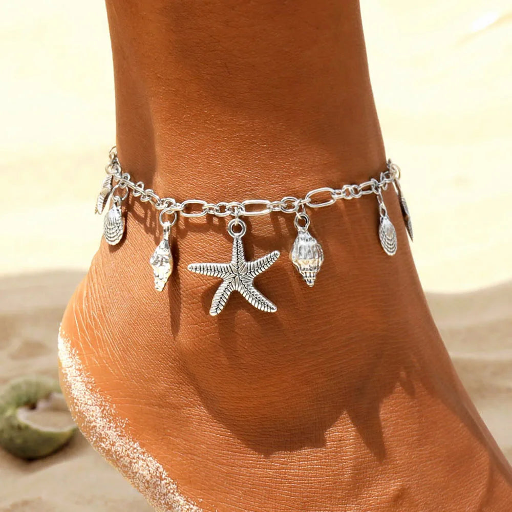 Vintage Anklets for Women Starfish Pendant Anklet Summer Beach Foot Ankle Bohemian Anklet Bracelet On Leg Jewelry 2023