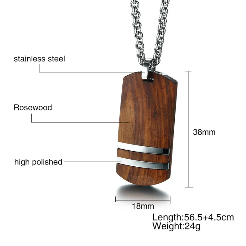 Vnox Top Rosewood Men Necklace Unique Qualified Wooden Pendants & Necklaces Stainless Steel Jewelry Adjustable Chain 22-24"