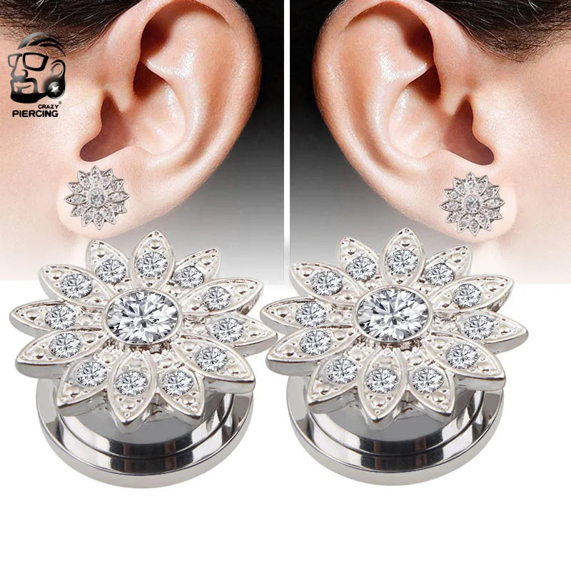 New Arrival Stainless Steel Ear Plugs Piercing Tunnels Expander Snow Flower Logo Ear Gauges Mix Size 6mm to 16mm Body Jewelry