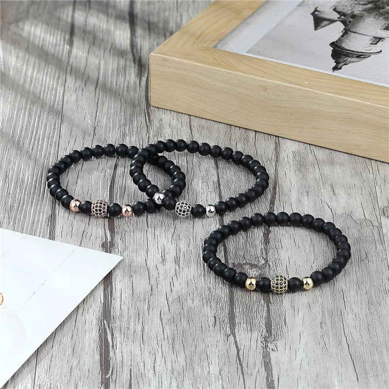 MKENDN Fashion Black CZ Ball Men Bracelet Natural Stone Matte Beads Charm Bracelets Men Jewelry Yoga pulsera hombres