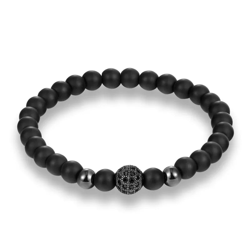 MKENDN Fashion Black CZ Ball Men Bracelet Natural Stone Matte Beads Charm Bracelets Men Jewelry Yoga pulsera hombres