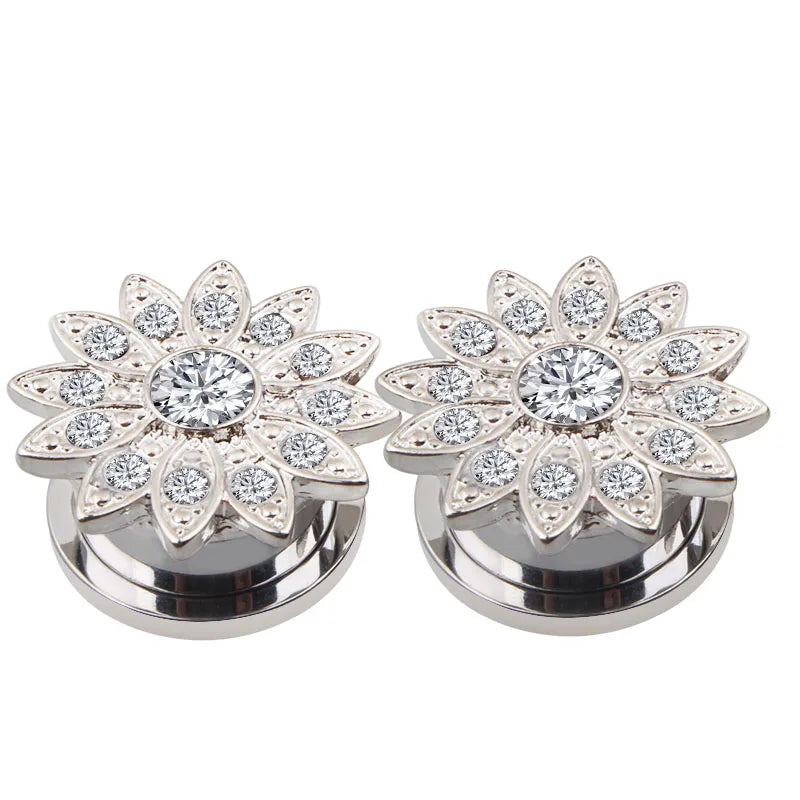 New Arrival Stainless Steel Ear Plugs Piercing Tunnels Expander Snow Flower Logo Ear Gauges Mix Size 6mm to 16mm Body Jewelry