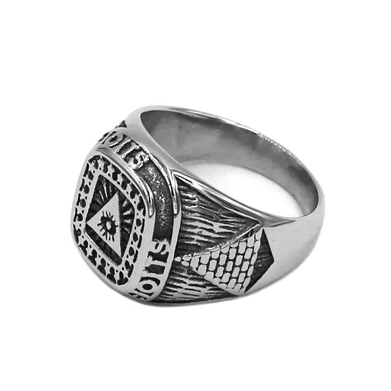 Illuminati Pyramid Egyptian Eye Ring Stainless Steel Jewelry Fashion Pyramids of Egypt Stars Biker Mens Ring Wholesale SWR0929A