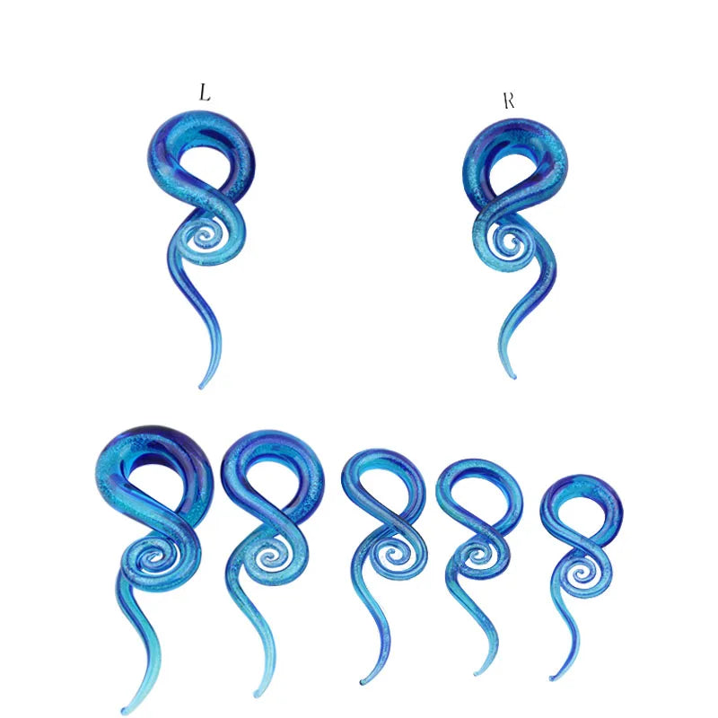 1 pair Blue Pyrex Glass Ear Spiral Taper Gauge Ear Plug Expander Stretcher Flesh Tunnel Piercing Body Jewelry 5-12mm