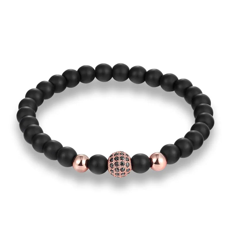 MKENDN Fashion Black CZ Ball Men Bracelet Natural Stone Matte Beads Charm Bracelets Men Jewelry Yoga pulsera hombres