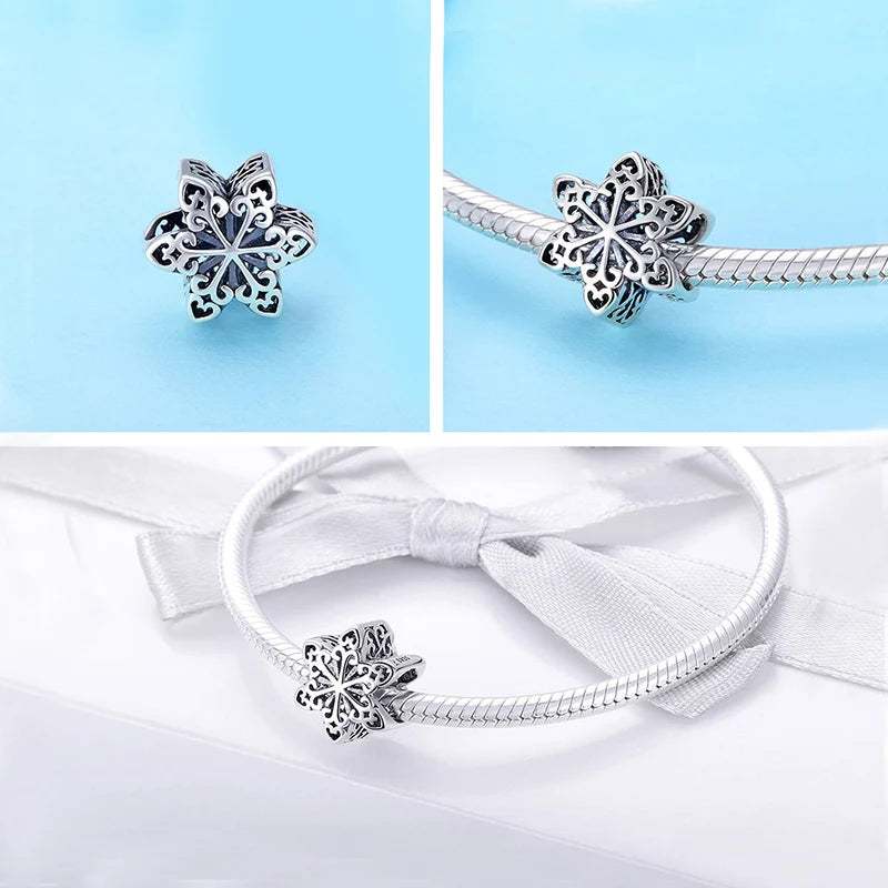 BISAER 925 Sterling Silver Christmas Charms Snowflakes Snowman Christmas Tree Beads Fit Beads For Silver 925 Jewelry Making