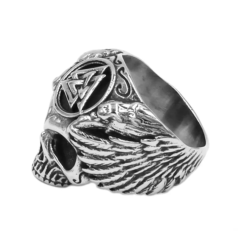 Viking Odin Ravens Skull Ring Stainless Steel Jewelry Norse Viking Valknut Amulet Eagle Wings Biker Men Ring Wholesale SWR0935A