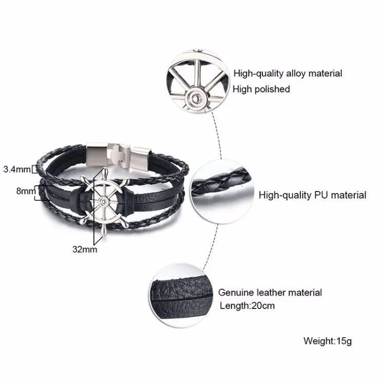 Men Sailor Rudder Multilayer Leather Bracelet for Men Nautical Bangles Brackelts Brazalet Vintage Helmsman Crew Jewelry