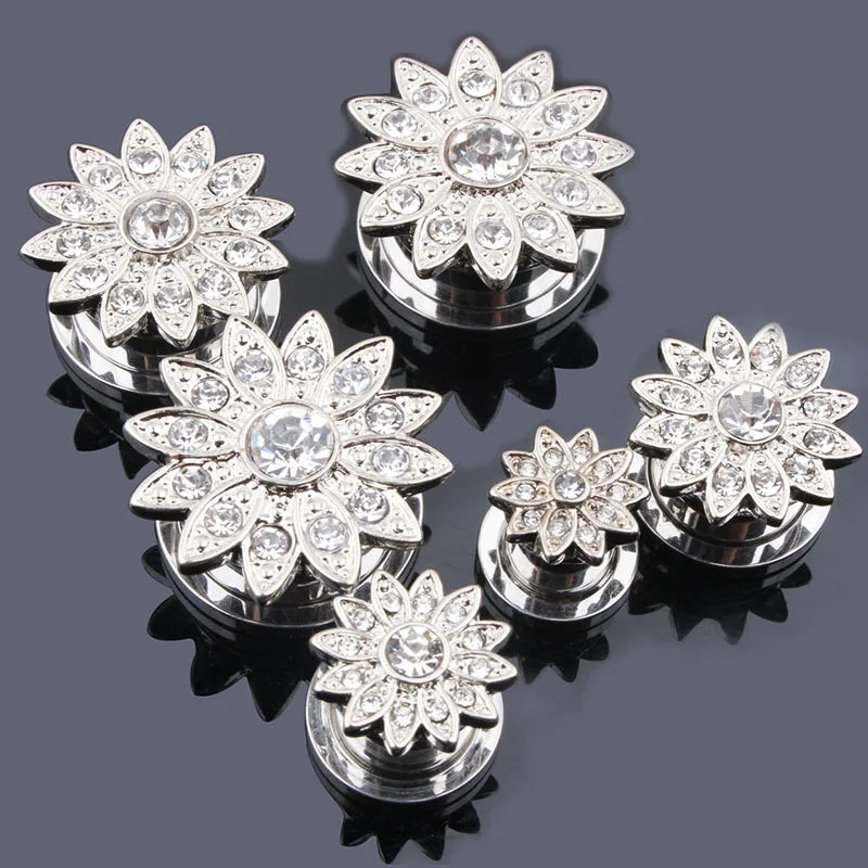 New Arrival Stainless Steel Ear Plugs Piercing Tunnels Expander Snow Flower Logo Ear Gauges Mix Size 6mm to 16mm Body Jewelry