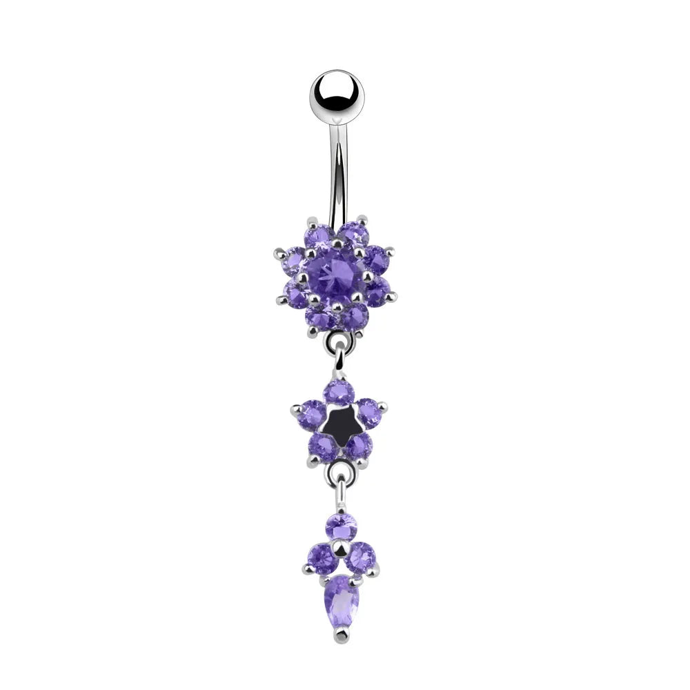 Hot Sexy Dangled Stainless Steel Belly Button Rings 10 Colors Flower Navel Piercing Ombligo Women Earrings Piercing Body Jewelry