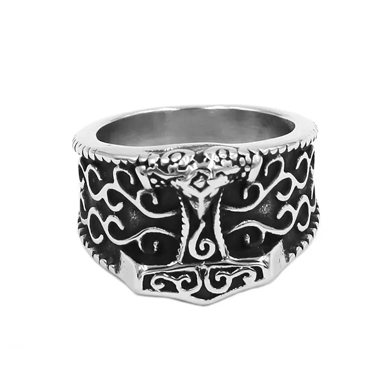 Norse Viking Myth Thor Hammer Ring Stainless Steel Jewelry Classic Tribal Celtic Knot Wolf Biker Men Ring Wholesale SWR00919A