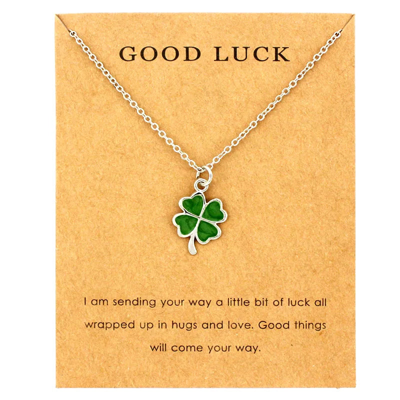 Lucky Four-leaf Clover Fortune Shamrock Pendants Necklaces Waves Sea Turtle Women Jewelry Lover's Christmas Gift