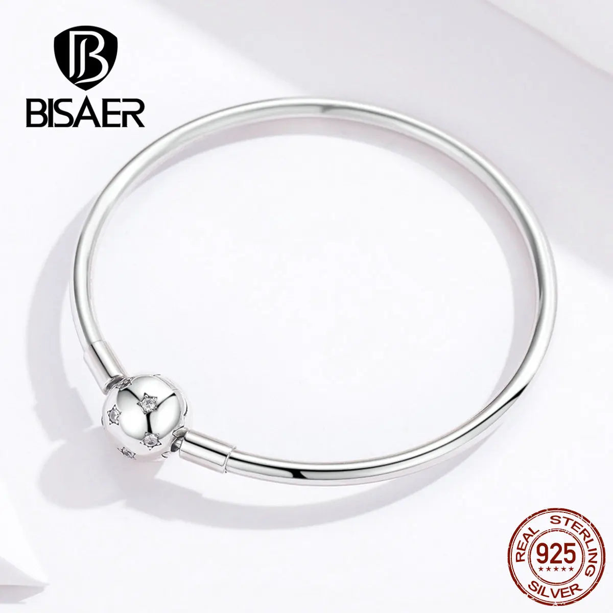 BISAER 925 Sterling Silver Star Round Shape Clasp Bracelets Fit Original Charm Bracelet & Bangle For Women Luxury Fine Jewelry