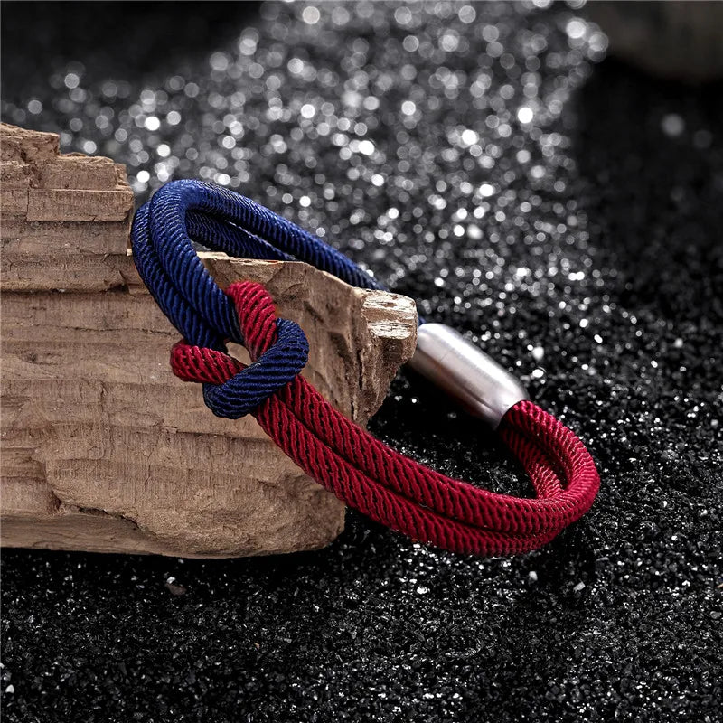 MKENDN High Quanlity Men Women Color mixing Knot Leather Stainless Steel Magnet Buckle Navy Style Friendship Jewelry Pulseras