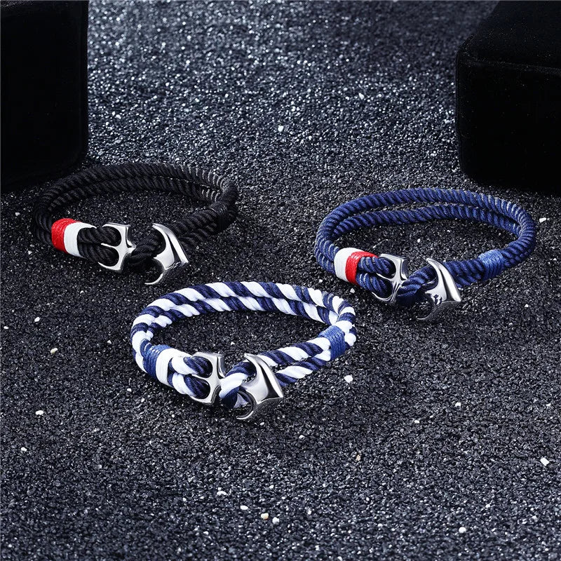 MKENDN High Quality Anchor Bracelets Men Charm Nautical Survival Rope Chain Paracord Bracelet Male Wrap Metal Sport Hooks