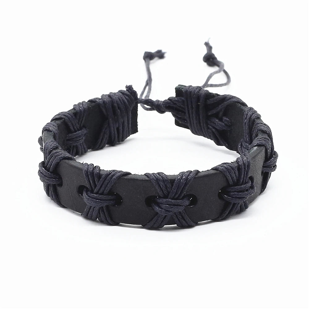 Großhandel Schwarz Handgemachte Mode Vintage Wrap Seil Weben Geflecht Weiblich Männlich Echtes Leder Frauen Armband Für Frauen Männer Schmuck