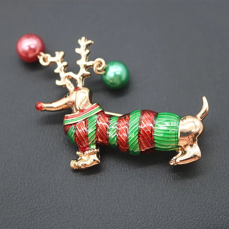 CINDY XIANG 2 Colors Avaibale Enamel Christmas Dog Brooches For Women Fashion Red Green Animal Pin Party Jewelry Kids Good Gift