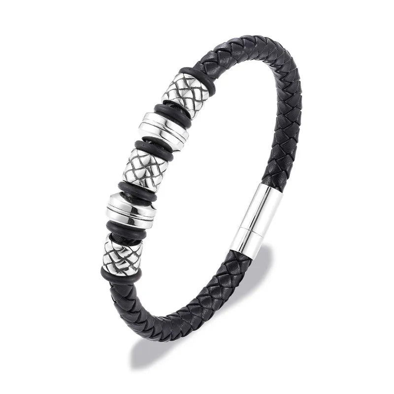 MKENDN Traditional Tibetan Buddhism Men Multilayer Braided Leather Bracelet Stainless Steel OM Magnetic Clasp Fashion Jewelry