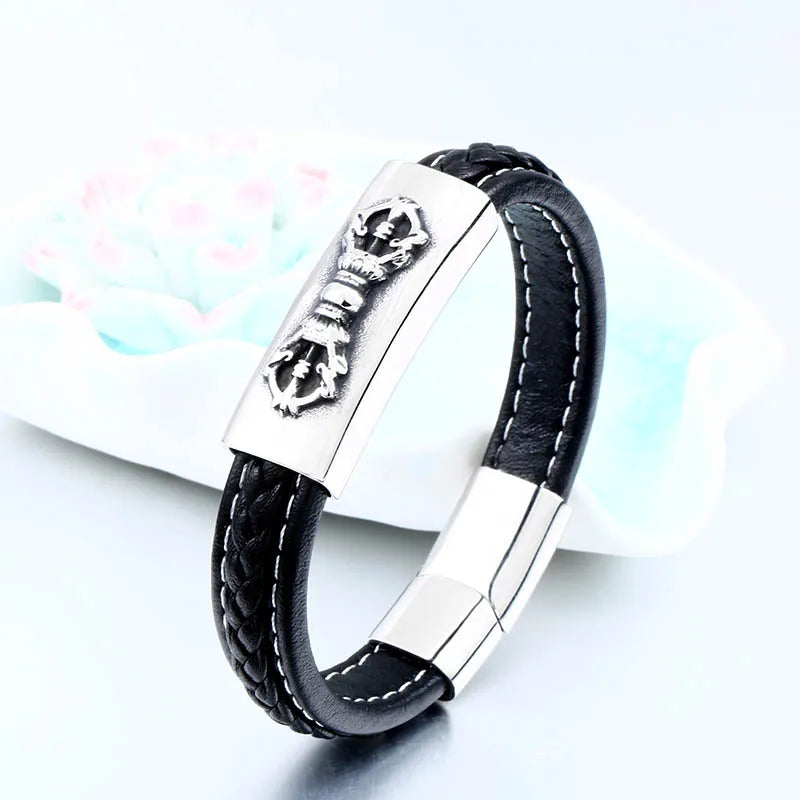 BEIER new store steel Pop rock leather bracelet laser engraved pattern bike high quality gifts for men LLBC-L041