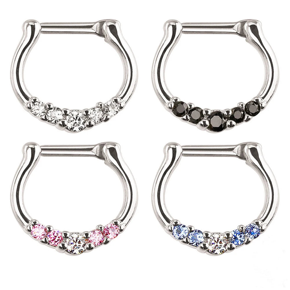 1PCS Trendy Steel Nose Clip Septum Piercing Crystal Multicolor Nose Rings Clickers for Women Body Jewelry Helix Tragus Gift