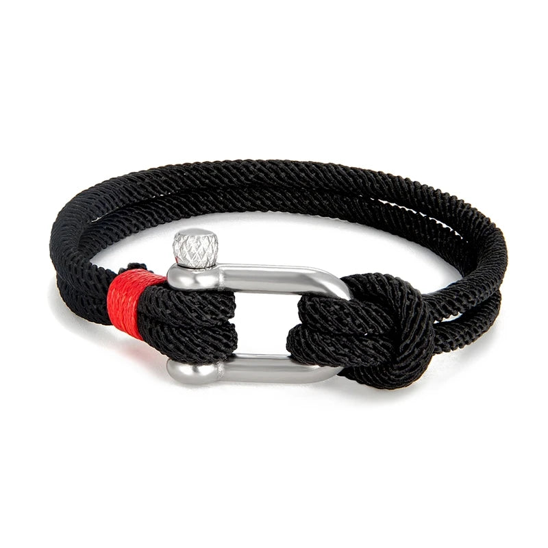 MKENDN Men's Nautical Double Strand U shape Shackle Survival Rope Bracelet Women Outdoor Camping Rescue Emergency Rope Jewelry