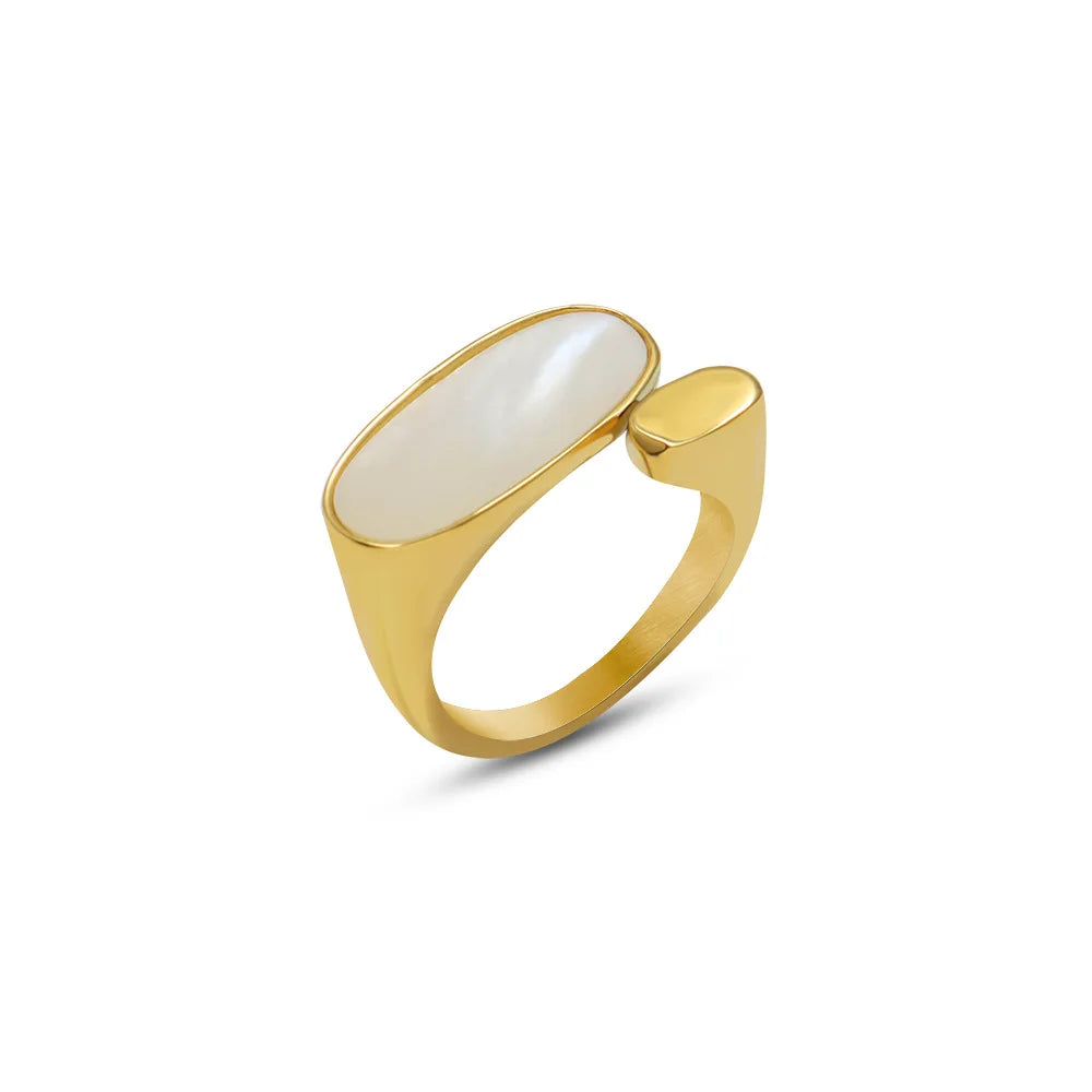 INS New Personality 316L Stainless Steel Gold Plated White Sea Shell Oval Ring for Women Girls Trendy Jewelr Gift