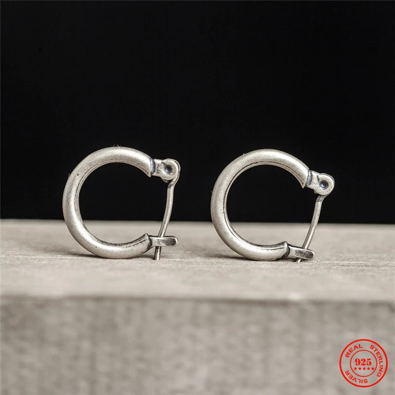 MKENDN 925 Sterling Silver Creative Retro D-Shape Half Circle Hoop Earring Street Punk Style Ear Pin for Men Women Fine Jewelry