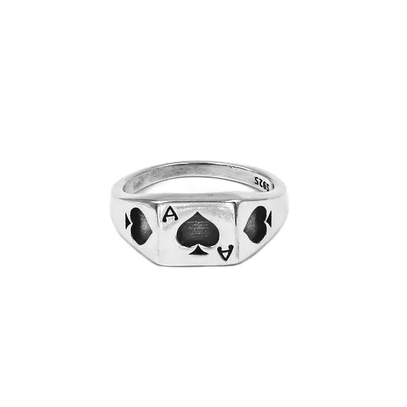 Fashion S925 Sterling Silver Ace of Spades Ring Classic Poker Spades Heart Silver Wedding Ring for Men Women Girls SWR0965A