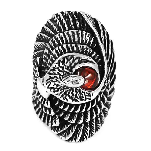 Personality Animal Eagle Ring Red Stone Stainless Steel Jewelry Cool Long Eagle Bird Biker Ring For Men Girl Wholesale SWR0453A