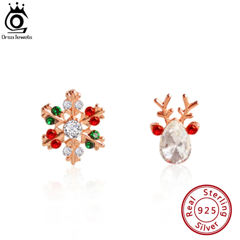 ORSA JEWELS Lindos pendientes de botón de plata esterlina 925 para Navidad para mujeres y niñas, joyería de árbol de Navidad con muñeco de nieve, regalos de Navidad HOE06