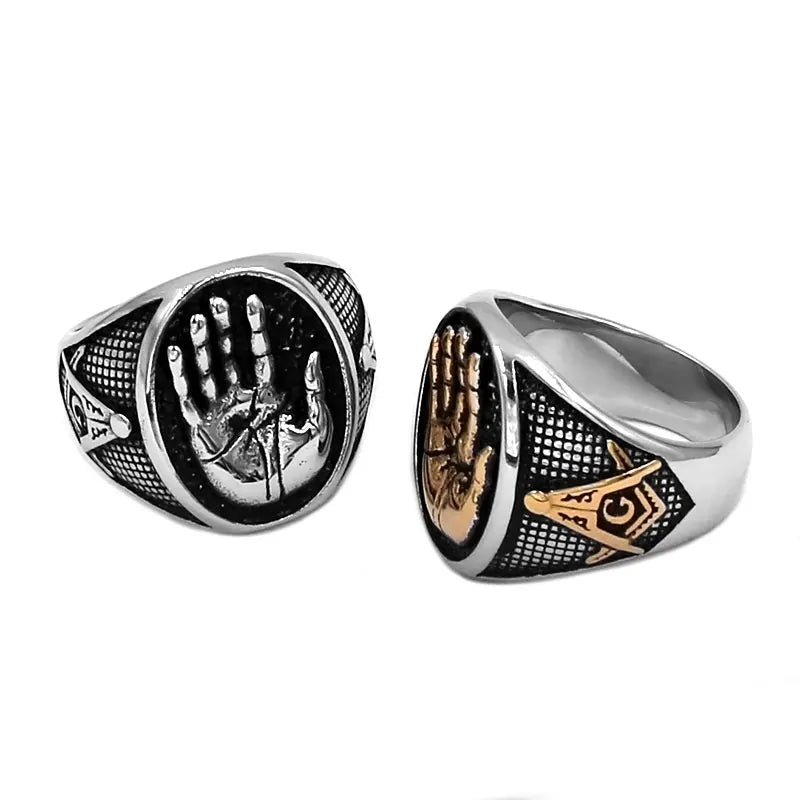 Hand Palm Masonic Ring Stainless Steel Jewelry Classic Mason Palm Biker Men Ring Wholesale SWR0992A