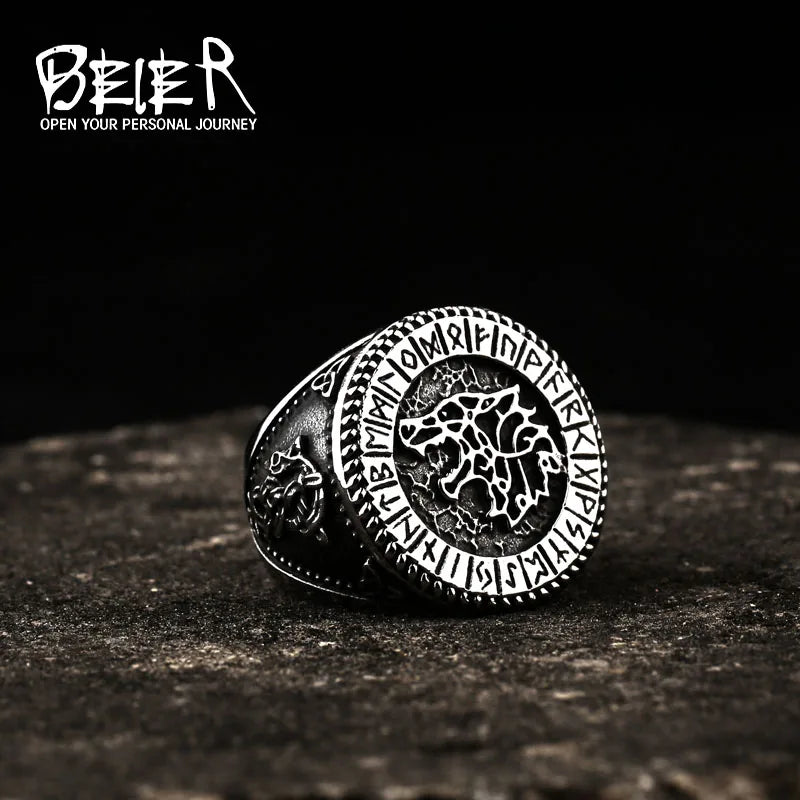 Norse Mythology Odin Raven Rings Mens Viking Wolf Animal Defense Totem Amulet Jewelry Set