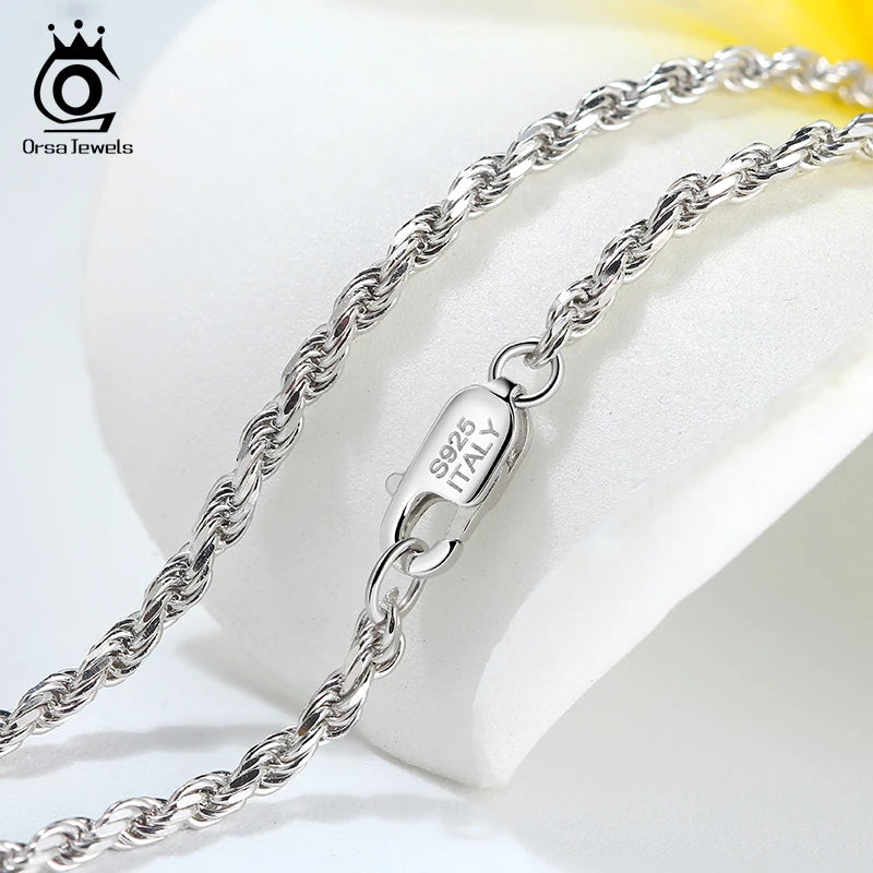 ORSA JEWELS Italian 1 /2 / 3mm Rope Chain Necklace Sterling Silver 925 Rhodium Plated Neck Chain Lobster Clasp 16-24 inches SC29