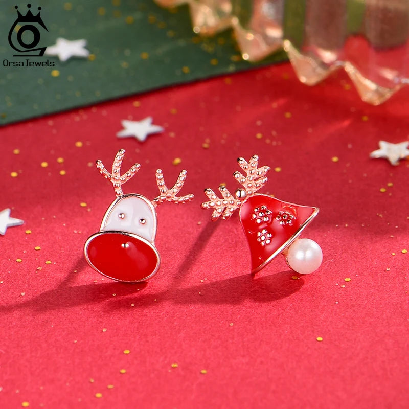 ORSA JEWELS Cute Xmas 925 Sterling Silver stud earrings for Women Girls Snowman Christmas Tree Jewelry Christmas Gifts HOE06